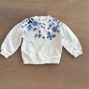 Mayoral White Sweatshirt with Blue Floral & Butterfly Accents